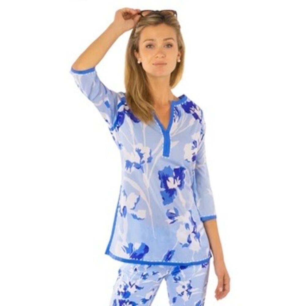 Gretchen Scott Designs Blue Floral Tunic Top